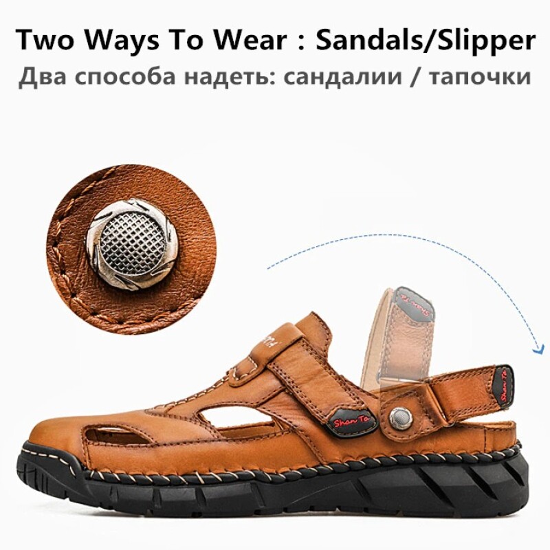 New Summer Genuine Leather Men's Sandals Casual Outdoor Beach Sandals High Quality Men shoes Classic Roman Slippers Size