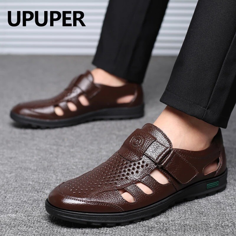 UPUPER 2019 Summer Mature Men Sandals Leather Sandals Men Leather Sandals For Men Black Dress Shoes Sandals Big Size