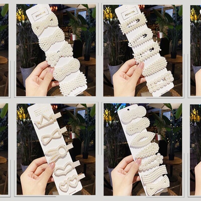 5/8PCS/Set Women Girls Elegant Imitation Pearls Geometric Hairpins Sweet Hair Ornament Clips Barrettes