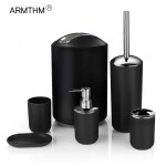 6Pcs Bathroom Accessories Set Toothbrush Holder Cup Soap Dispenser Dish Toilet Brush Trash Can Plastic Tumbler Cup