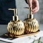 3pcs/set Bathroom Accessories Set Stainless Steel Tray Ceramics Hand Sanitizer Shampoo Shower Gel Bottle Toilet Soap