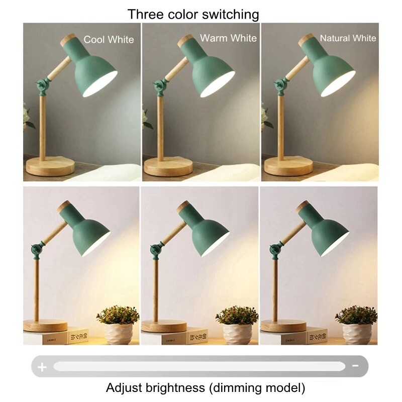 Creative Nordic Wooden Art Iron LED Folding Simple Desk Lamp Eye Protection Reading Table Lamp Living Room Bedroom Home