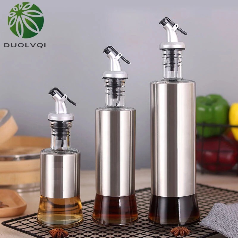 Kitchen Glass Bottle For Oil Stainless Steel Oil Bottle Leak-proof Vinegar Oil Cruet Storage Soy Sauce Dispenser Kitchen