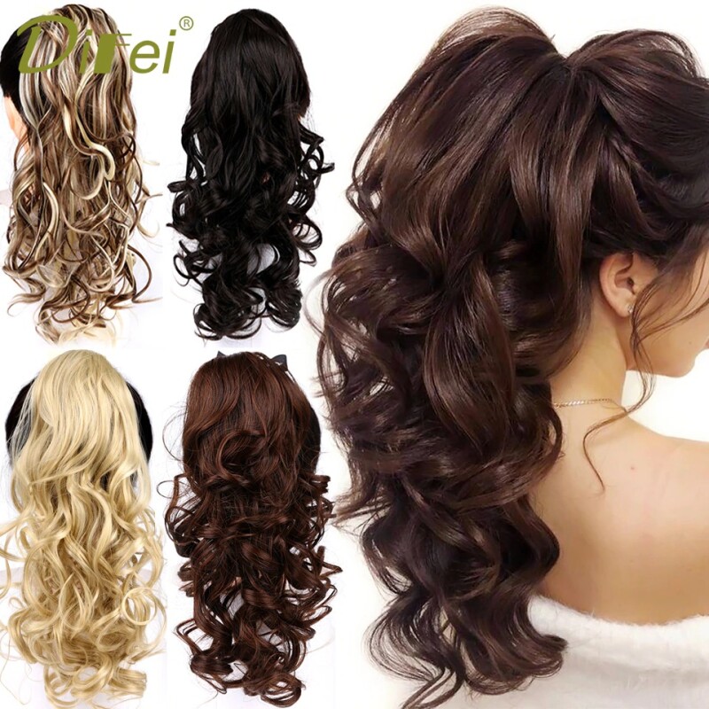 DIFEI Women's Synthetic Long Wavy Ponytail Clip in Hairpiece One Piece High Temperature Fiber Natural Wrap Around Hair