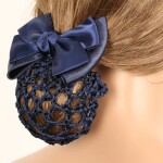 Satin Bow Barrette Stylish Floral Lace Official Lady Hair Clip Cover Net Tulle Bowknot Bun Snood Women Hairgrip Headband