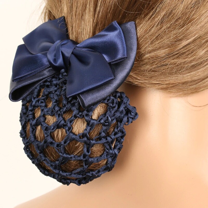 Satin Bow Barrette Stylish Floral Lace Official Lady Hair Clip Cover Net Tulle Bowknot Bun Snood Women Hairgrip Headband