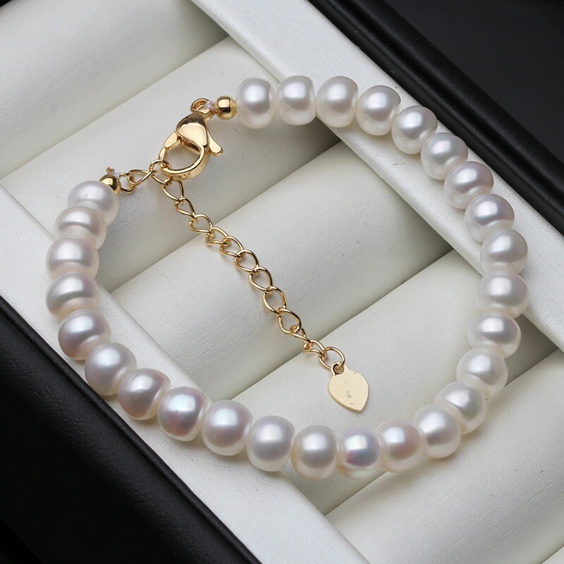 Real Natural Colorful white Pearl Bracelet Women Classic Freshwater Pearl Strand Bracelet Wedding Gift