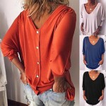 Fashion woman blouses 2022 European and American Women Clothing V Collar Bat 3/4 Sleeve Back Button T-shirt Women Top