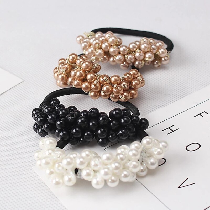 Women Hair Accessories Pearls Beads Headbands Ponytail Holder Girls Scrunchies Vintage Elastic Hair Bands