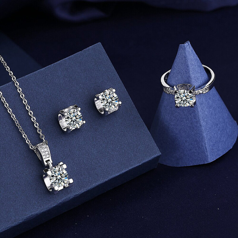 Ox Head Moissanite Diamond Jewelry set 925 Sterling Silver Party Wedding Rings Earrings Necklace For Women Bridal Sets .