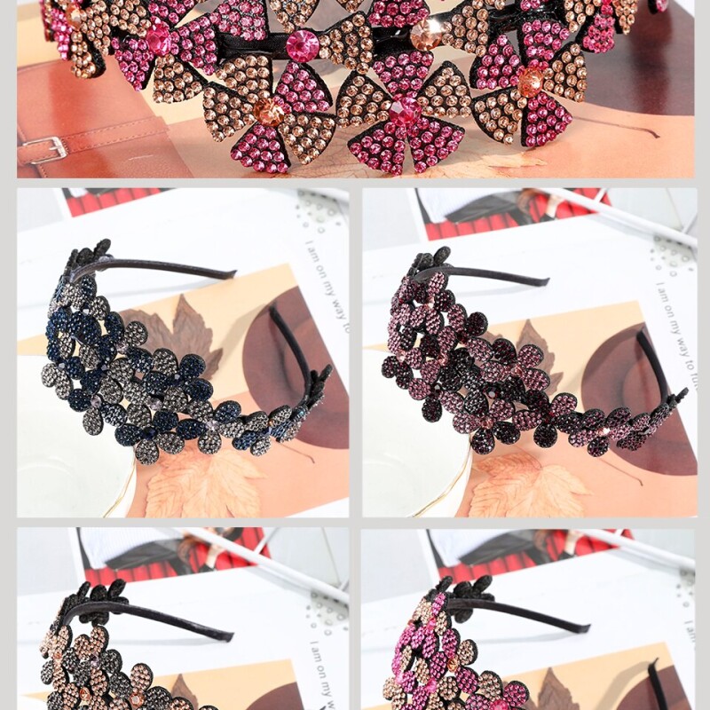 Baroque Wide Flower Crystal Hair Bands For Women Rhinestone Headband Vintage Hair Hoop Bow Elasticity Hairbands