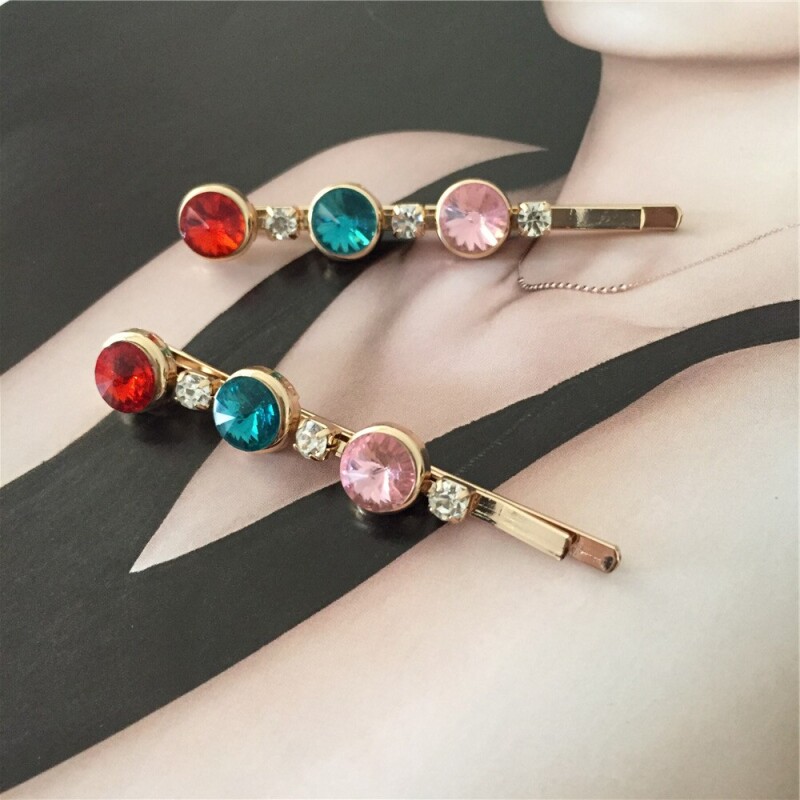 Gold Color Plating Rhinestone Crossed Jewel Tone Hair Pins For Women Girls Lady Hair Slide Charmy