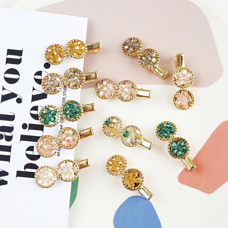 1pcs Korean Crystal Hair Clips Women Round Geometric Flower Hairpins Lady Girls Handmade Beads Barrettes Hair Accessoire