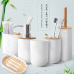 Bathroom Set Toothbrush Holder Mouthwash Cup Toilet Brush Soap Dish Lotion Tumblerful Wash Rack Household/Hotel Bamboo