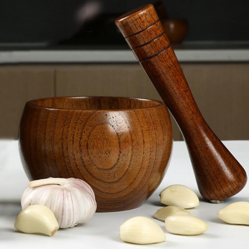 Household Grinder Pressing Garlic Mashed Garlic Mashing Pot Manual Mashing Medicine Pot Jujube Wood Pounding Garlic