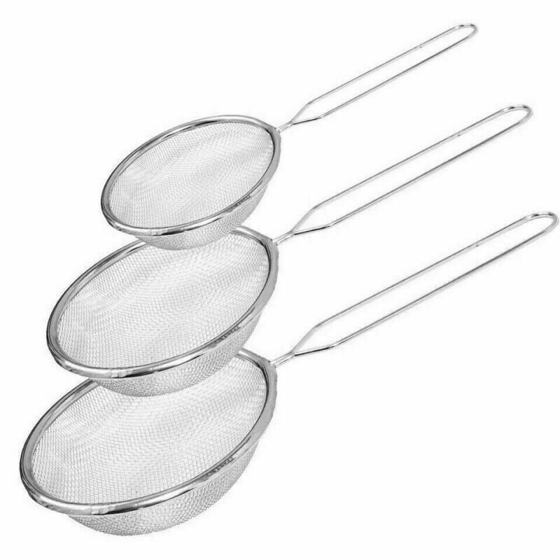 3pc/set Large Strainer Stainless Steel Mesh Colander Set Long Handle Food Tea Small Strainer For Coffee Friut Rice