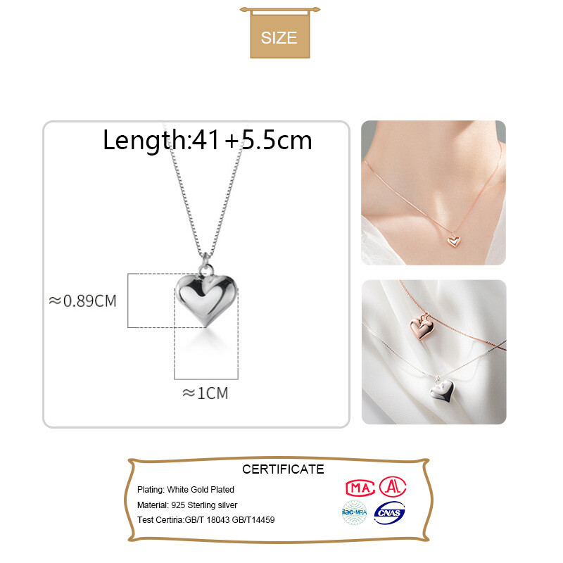 Trustdavis Real 925 Sterling Silver Fashion Romantic Heart Pendant Clavicle Necklace For Women Wedding Party Jewelry