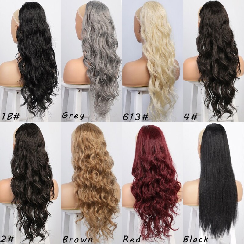 AISI BEAUTY Synthetic Wrap Around Ponytail Red Blonde Black Hairpiece Long Body Wave Ponytail Extension for Women's