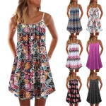 Women Loose Beach Dress Summer Boho Sleeveless Floral Printed Big Swing Dresses Female Sexy Casual Spaghetti Strap