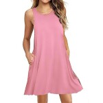 Women Autumn Dress Fashion Solid Pink Dress Ladies Casual Clothing sleeveless Sundress Mini Short Loose Green Gray