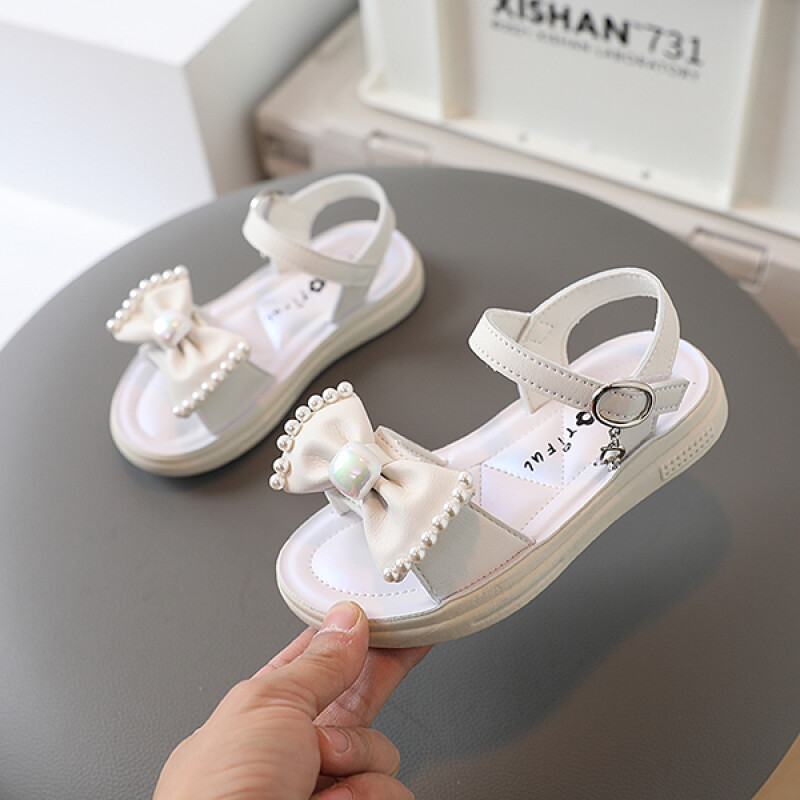 Children Sandals Girl 2022 Summer Kid Pink Butterfly Knot Light Kid Slippers Cute Pearl Flat Casual Girl 4-6 Year Prince