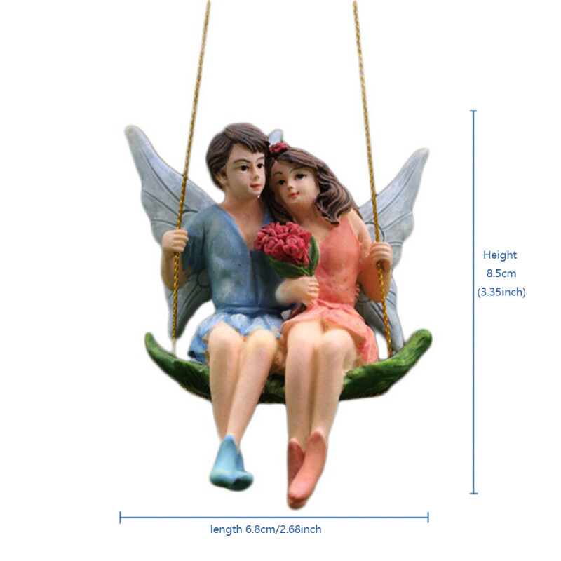 Romantic Couple Figurines Swing Flower Fairy Garden Micro Landscape Pendant Resin Craft Creative Scene Decoration