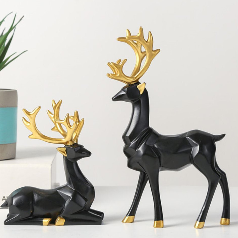 Abstract Gold Statues Christmas Reindeer Figurines Nordic Small Resin Sitting Standing Deer Statues for Home Office