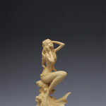 Hand carved wooden mermaid statue，Modern art sculpture, Cute home decoration accessories,Solid wood figurines free