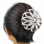 Crystal Hair Bun Covers Pearl Elastic Hair Net Ornament Crochet Handmade Hair Snood Ballet Dancing Snood Net Hair