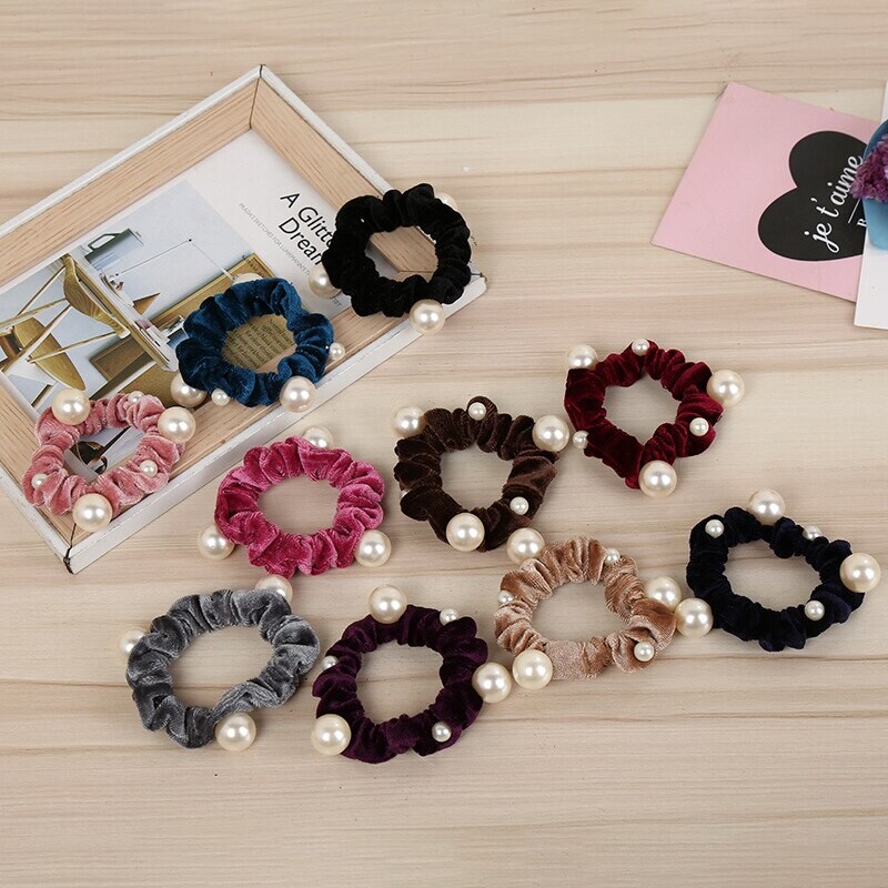Women New arrival Velvet pearl Elastic Hair Ropes Scrunchies Girls' No Crease Hair Ties Women Hair Accessories