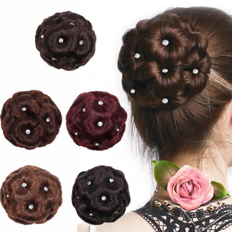 New Female Hair Ring Woman Flowers Makeup Bride Diamond Curly Hairpiece Bun Chignon Catching Hairpin Hair Accessories