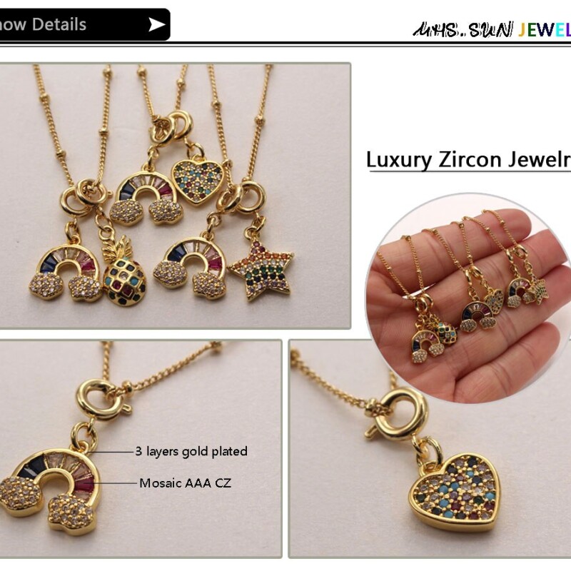 MHS.SUN Fashion Rainbow/Heart/Star Pendant Necklace With AAA Zircon Jewelry Women Charm CZ Chain Necklace Chokers Party