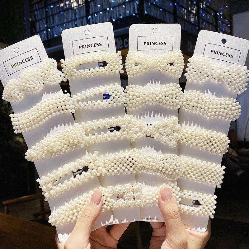 5/8PCS/Set Women Girls Elegant Imitation Pearls Geometric Hairpins Sweet Hair Ornament Clips Barrettes