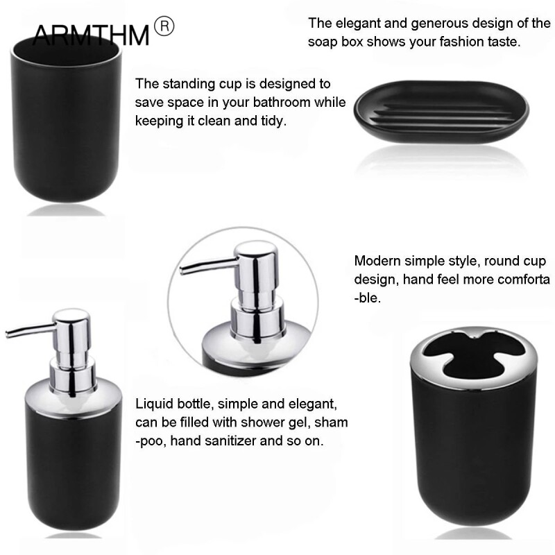 6Pcs Bathroom Accessories Set Toothbrush Holder Cup Soap Dispenser Dish Toilet Brush Trash Can Plastic Tumbler Cup