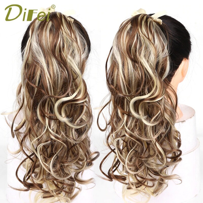 DIFEI Women's Synthetic Long Wavy Ponytail Clip in Hairpiece One Piece High Temperature Fiber Natural Wrap Around Hair