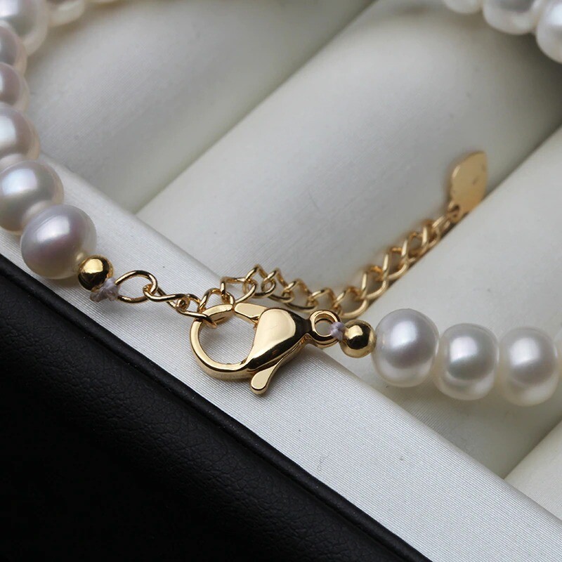 Real Natural Colorful white Pearl Bracelet Women Classic Freshwater Pearl Strand Bracelet Wedding Gift