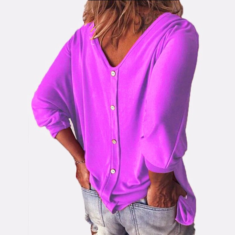 Fashion woman blouses 2022 European and American Women Clothing V Collar Bat 3/4 Sleeve Back Button T-shirt Women Top