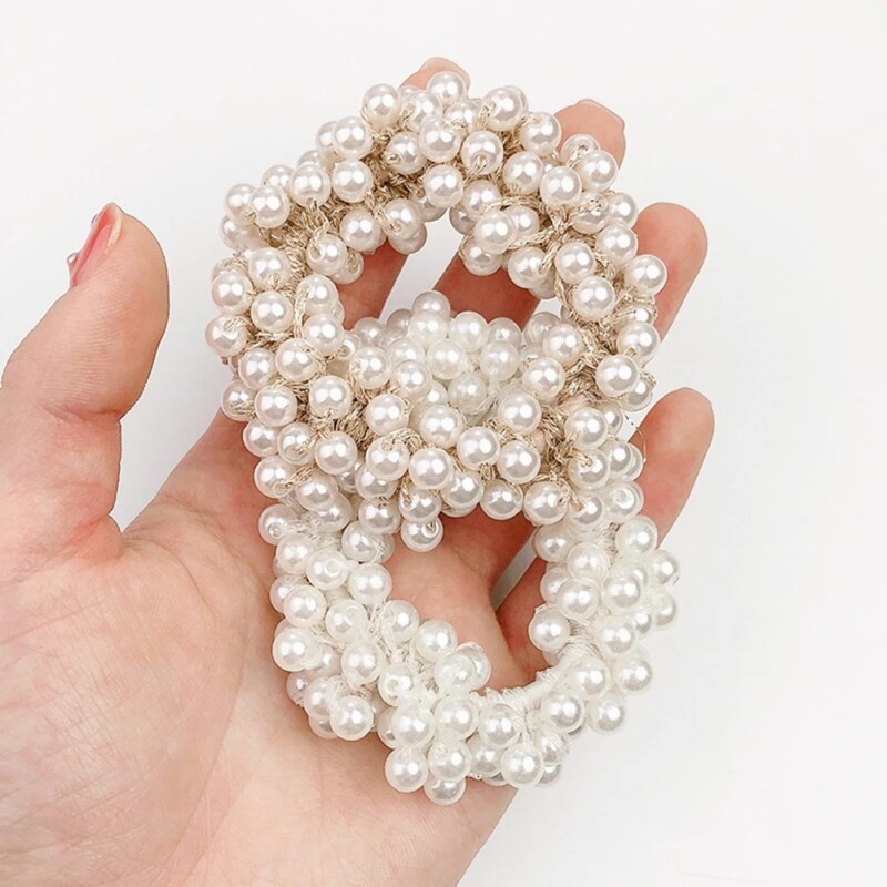 Women Hair Accessories Pearls Beads Headbands Ponytail Holder Girls Scrunchies Vintage Elastic Hair Bands
