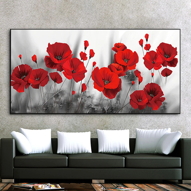 Red Poppies Flower Canvas Painting Posters and Prints Flowers Wall Art Picture for Living Room Modern Wall Paintings