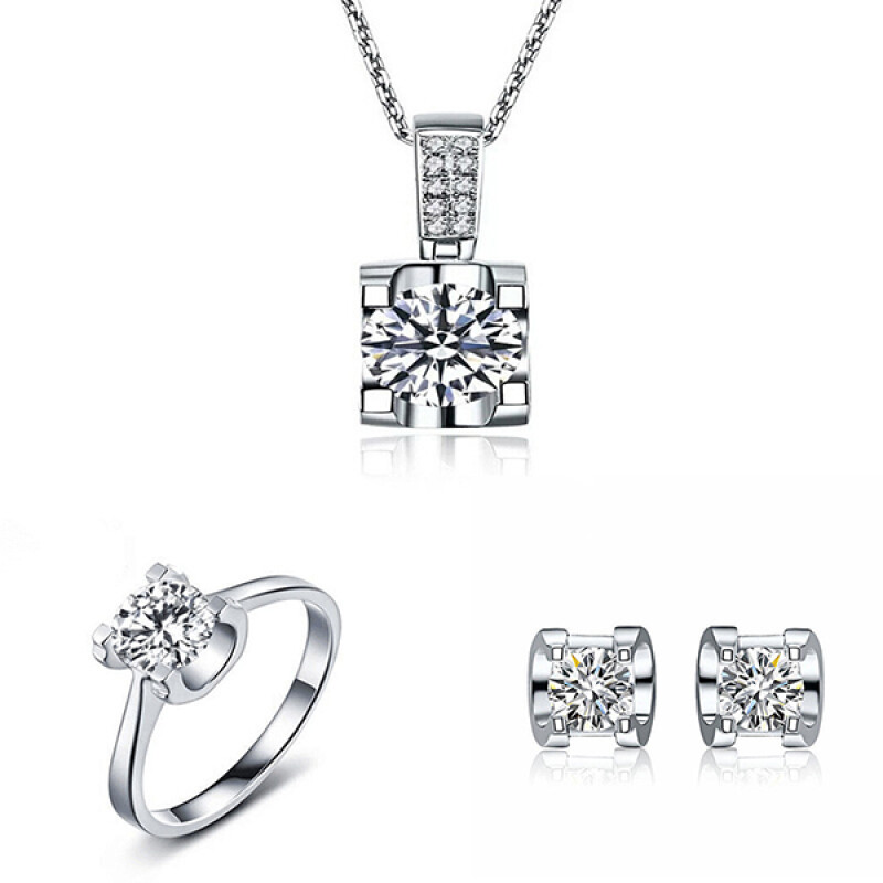 Ox Head Moissanite Diamond Jewelry set 925 Sterling Silver Party Wedding Rings Earrings Necklace For Women Bridal Sets .