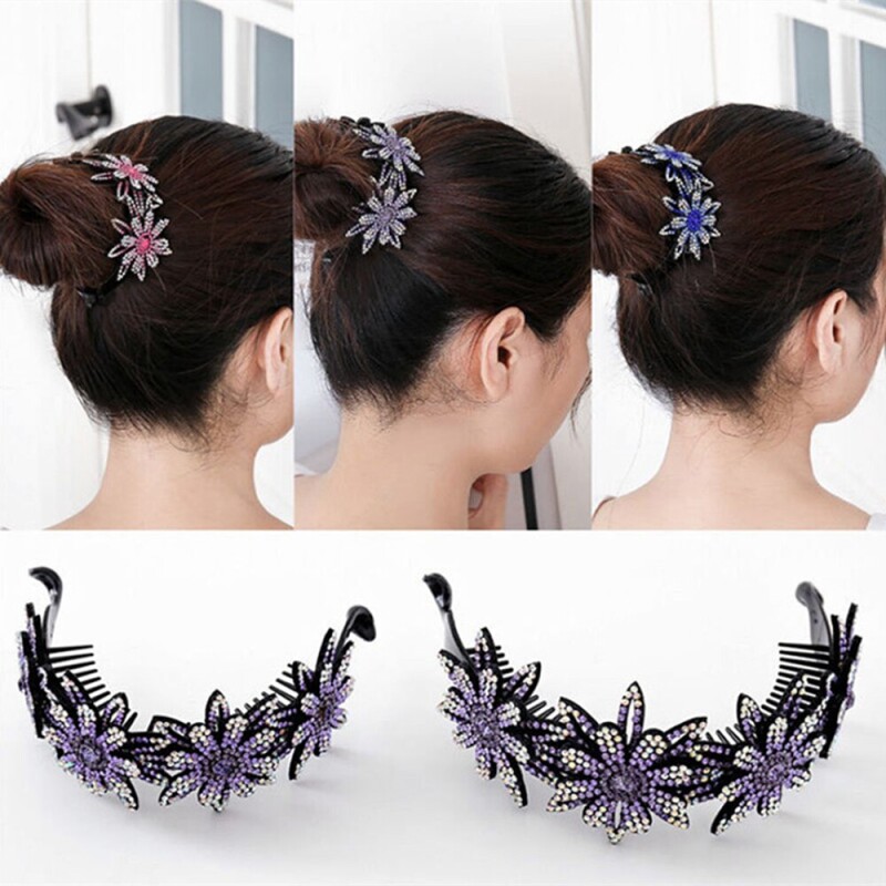 Korean Rhinestone Hair Bun Maker Claws Cage Women Elegant Crystal Hair Clips Hairpins Ponytail Holder Headwear