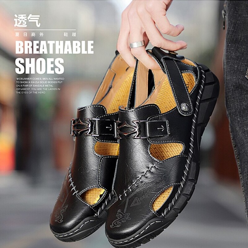 Brand Genuine Leather Outdoor New High Quality Fashion Mens Sandals Summer Beach Men Slippers Male Soft Buckle Shoes