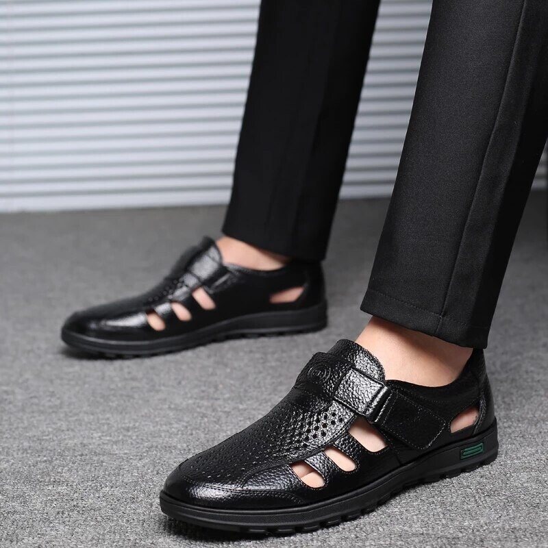 UPUPER 2019 Summer Mature Men Sandals Leather Sandals Men Leather Sandals For Men Black Dress Shoes Sandals Big Size