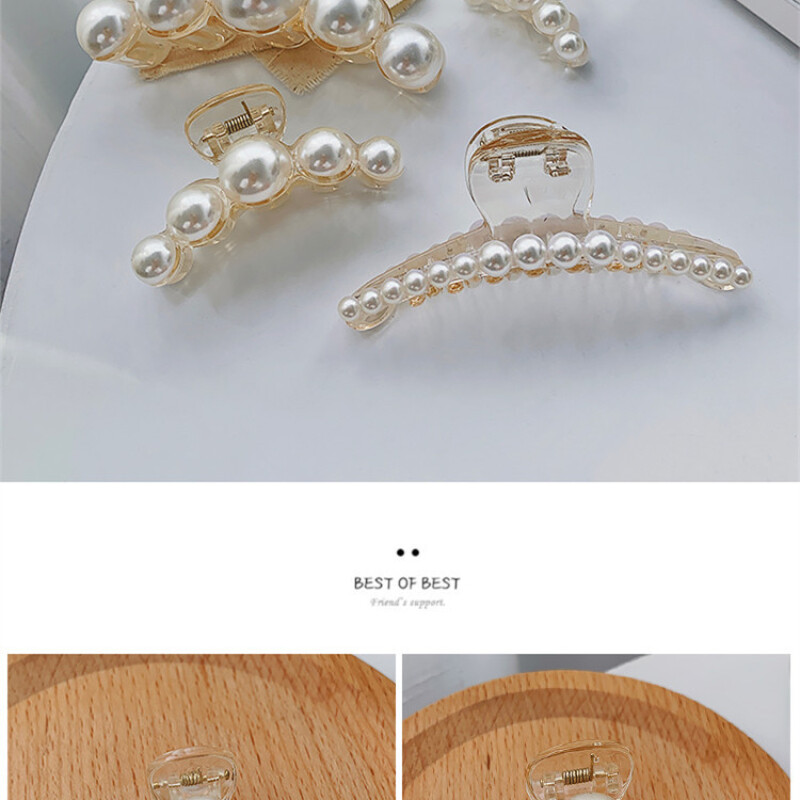 Elegant Pearls Solid Beads Hair Claws for Women Girls Barrettes Headwear Hairpins Horsetail Hair Clips Hair Crab