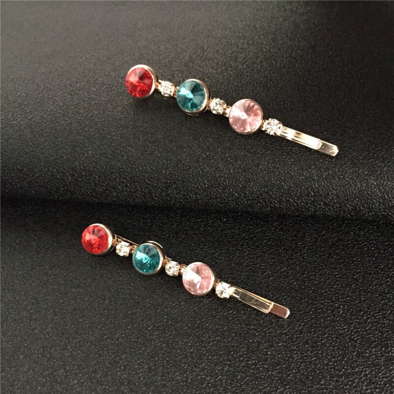 Gold Color Plating Rhinestone Crossed Jewel Tone Hair Pins For Women Girls Lady Hair Slide Charmy