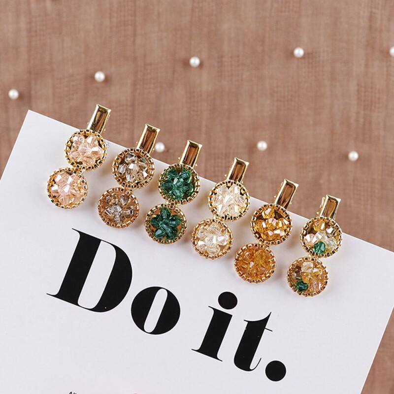 1pcs Korean Crystal Hair Clips Women Round Geometric Flower Hairpins Lady Girls Handmade Beads Barrettes Hair Accessoire