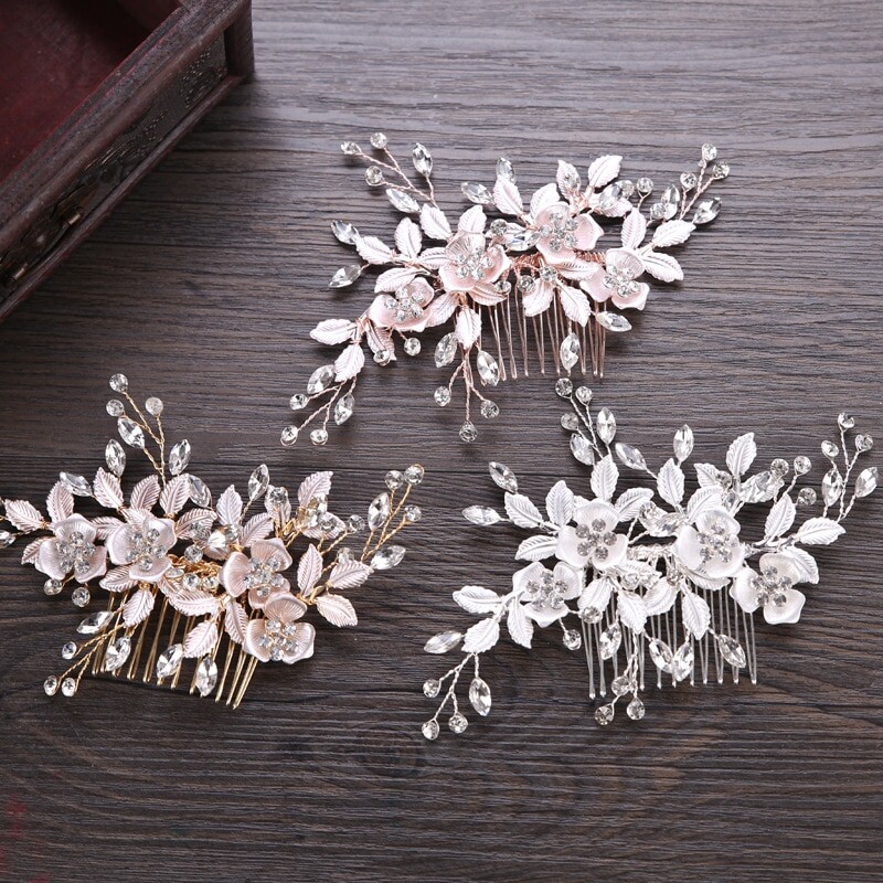 Fashion Pearl Flower Crystal Hair Pins Side Comb Wedding Party Headdress Bridesmaid Bride Hair Accessories