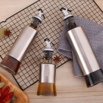 Kitchen Glass Bottle For Oil Stainless Steel Oil Bottle Leak-proof Vinegar Oil Cruet Storage Soy Sauce Dispenser Kitchen