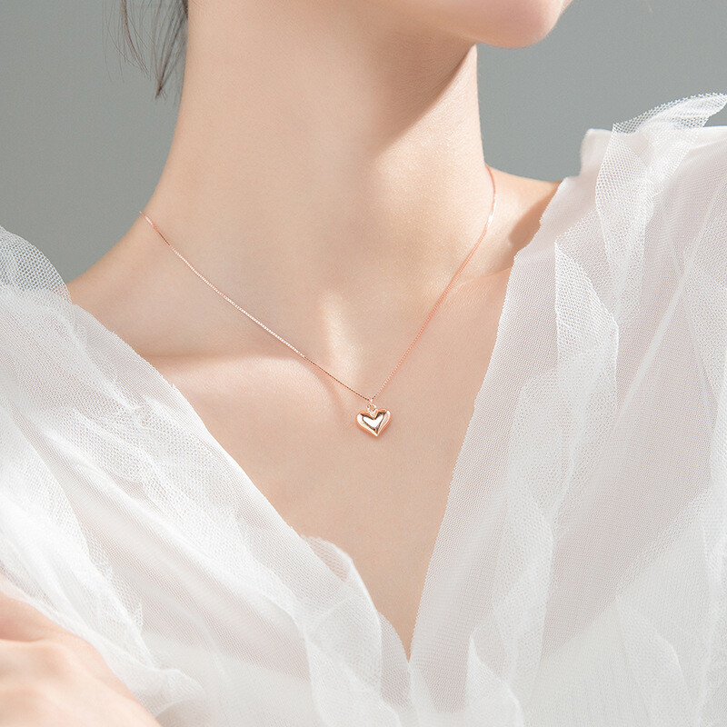 Trustdavis Real 925 Sterling Silver Fashion Romantic Heart Pendant Clavicle Necklace For Women Wedding Party Jewelry