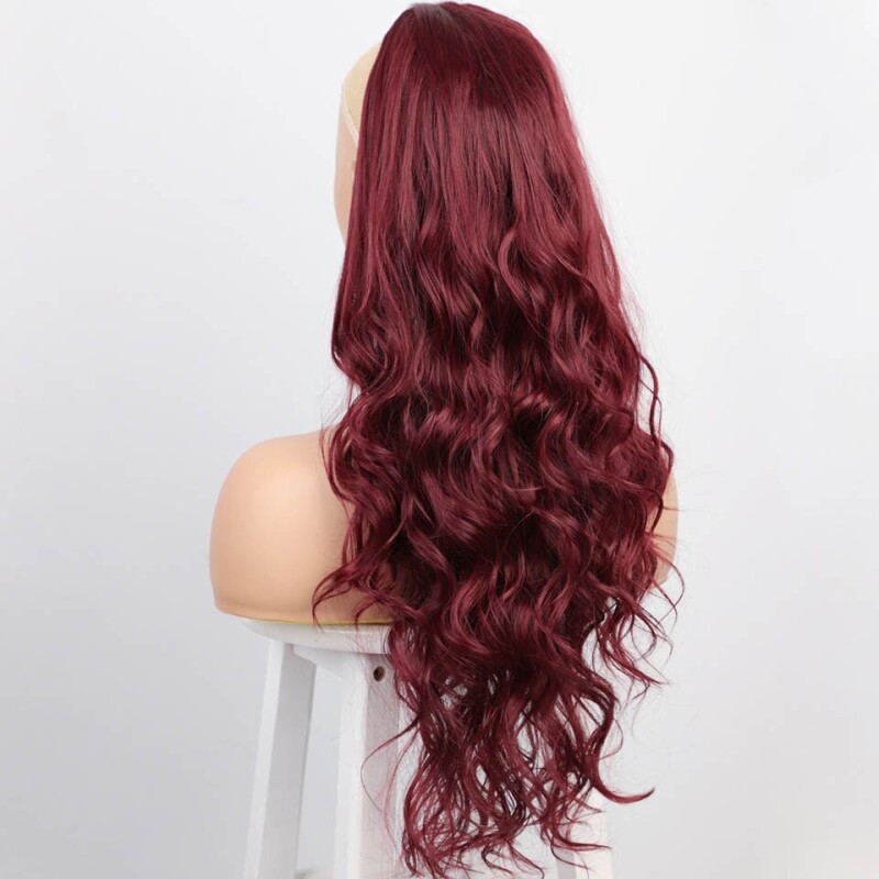 AISI BEAUTY Synthetic Wrap Around Ponytail Red Blonde Black Hairpiece Long Body Wave Ponytail Extension for Women's